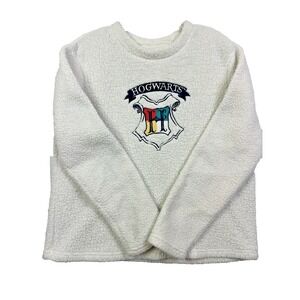 Harry Potter Hogwarts Witch Wizardry White Fluffy‎ Embroidered Sweater Logo SZ L